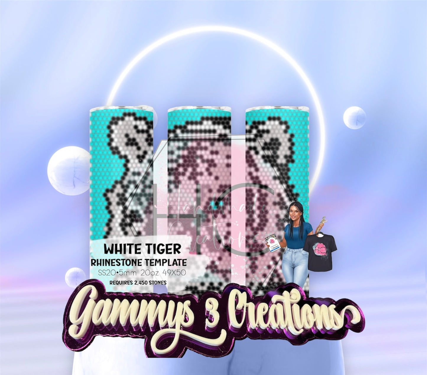 White Tiger Rhinestone Tumbler